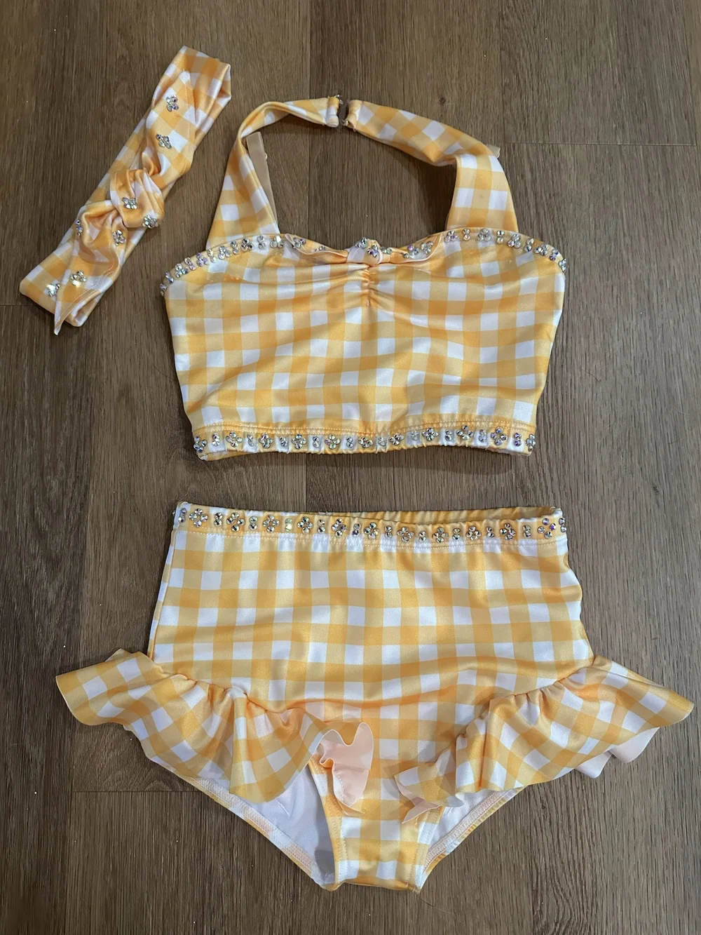 Yellow Gingham Rhinestone Two-Piece Swimsuit - CI